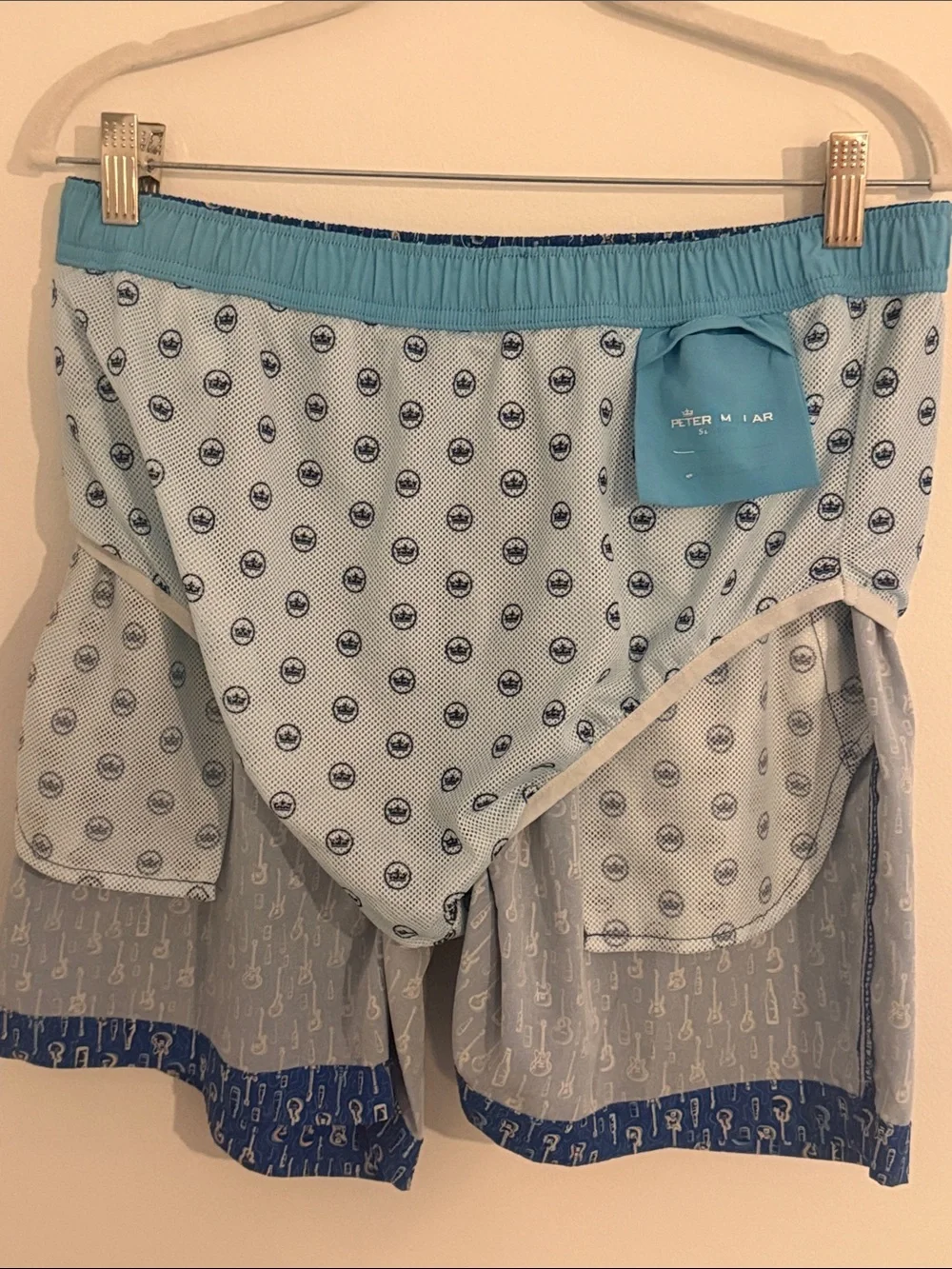 Peter Millar Seaside Blue Men's Drawstring Swim Shorts with Guitar Print